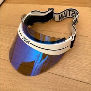 Dior Mirrored Blue Visor with Black & White strap detail
